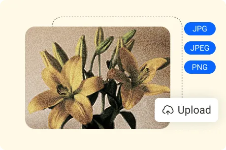 Subir una imagen borrosa de una flor amarilla al mejorador de imágenes con IA de PhotoGrid