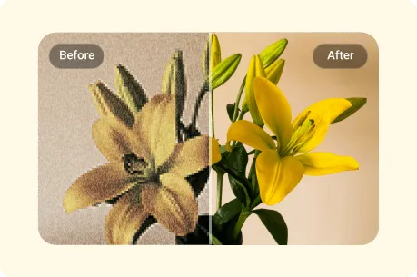 Aumentar la resolución de una imagen de flor con vista previa comparativa antes y después