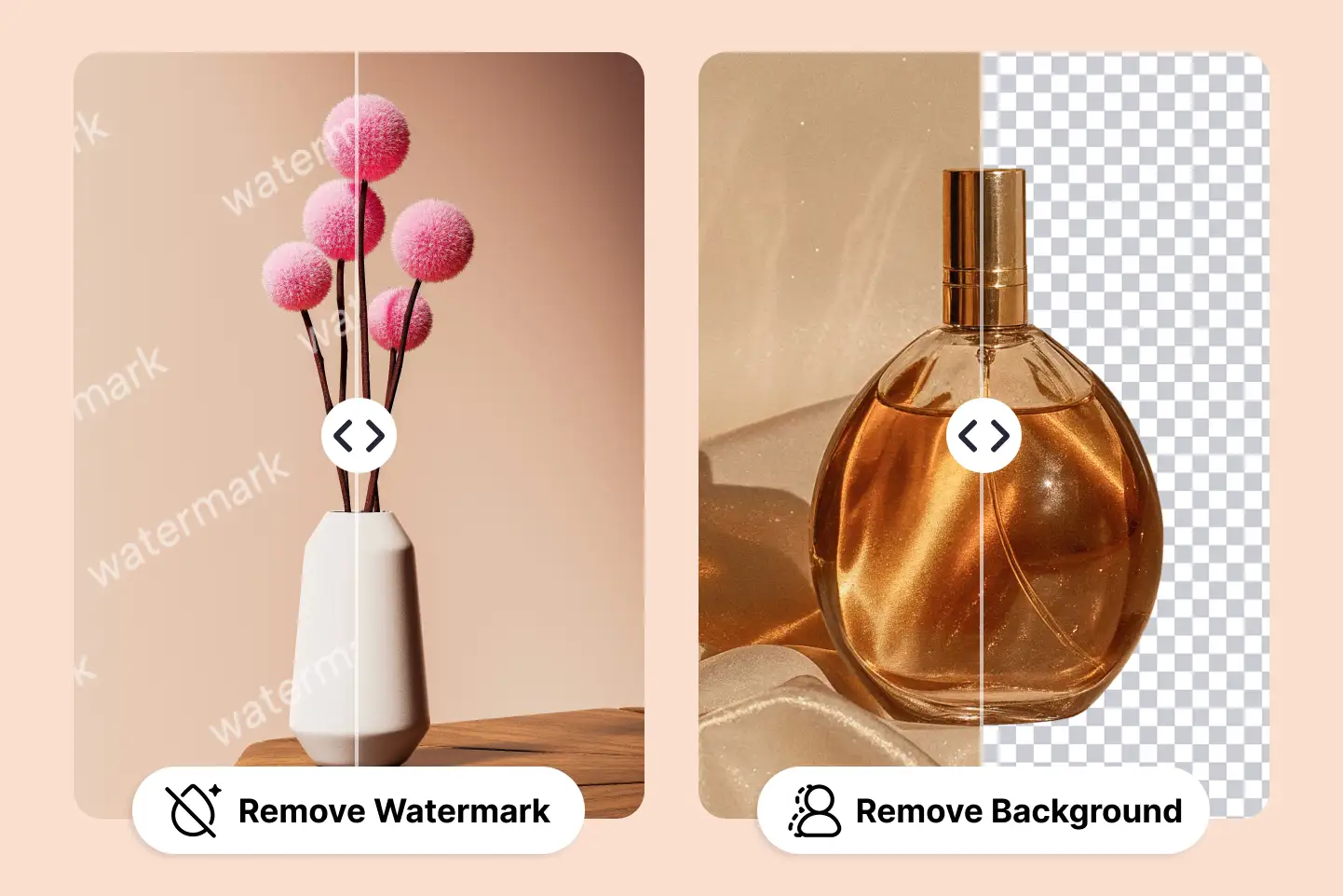 Izquierda con marca de agua; derecha perfume con fondo quitado