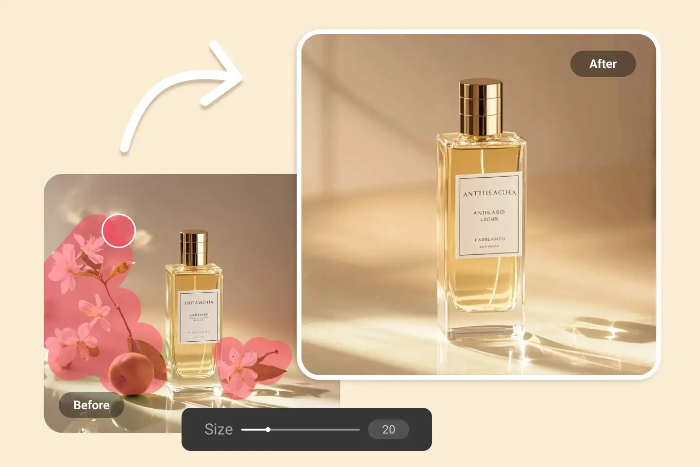 IA quita adornos florales de la foto de perfume y destaca el producto