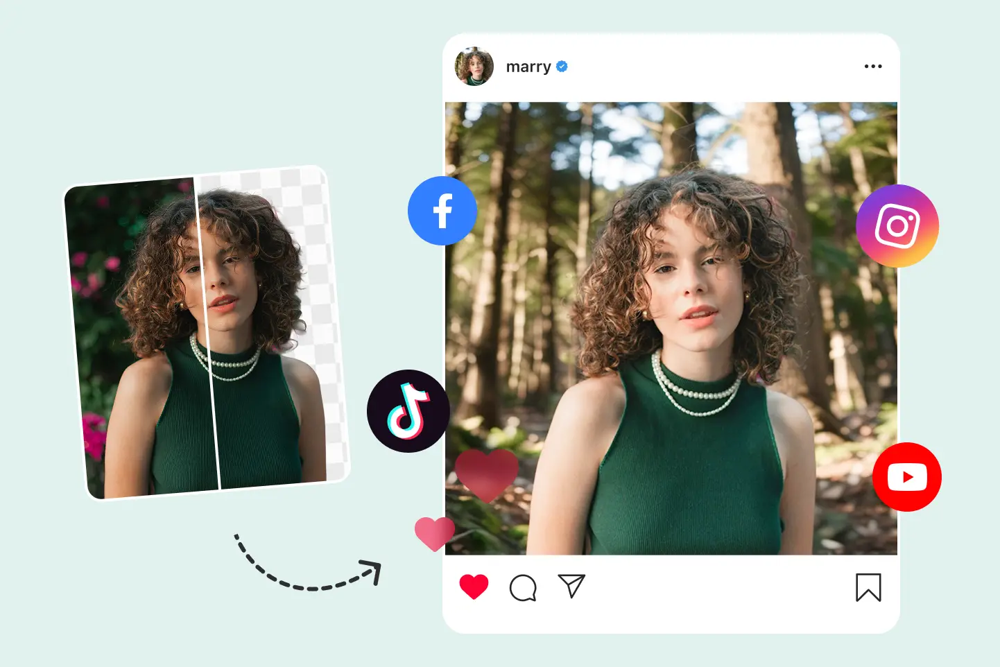 Retrato de mujer con rizos editado con quitar fondo para redes sociales